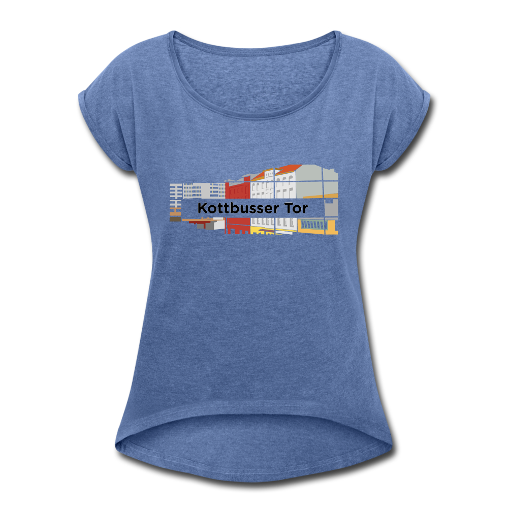 Kottbusser Tor - Frauen T-Shirt mit gerollten Ärmeln - heather denim