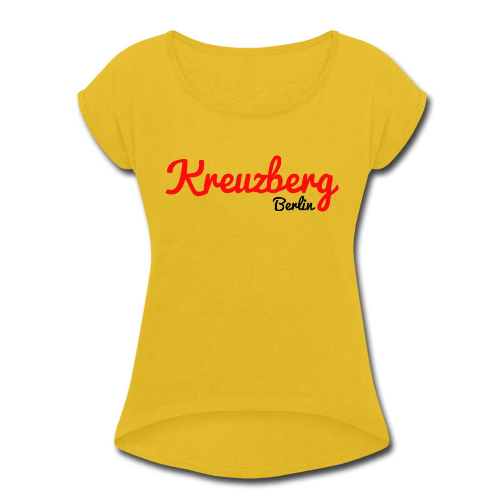 Kreuzberg Berlin - Frauen T-Shirt mit gerollten Ärmeln - mustard yellow