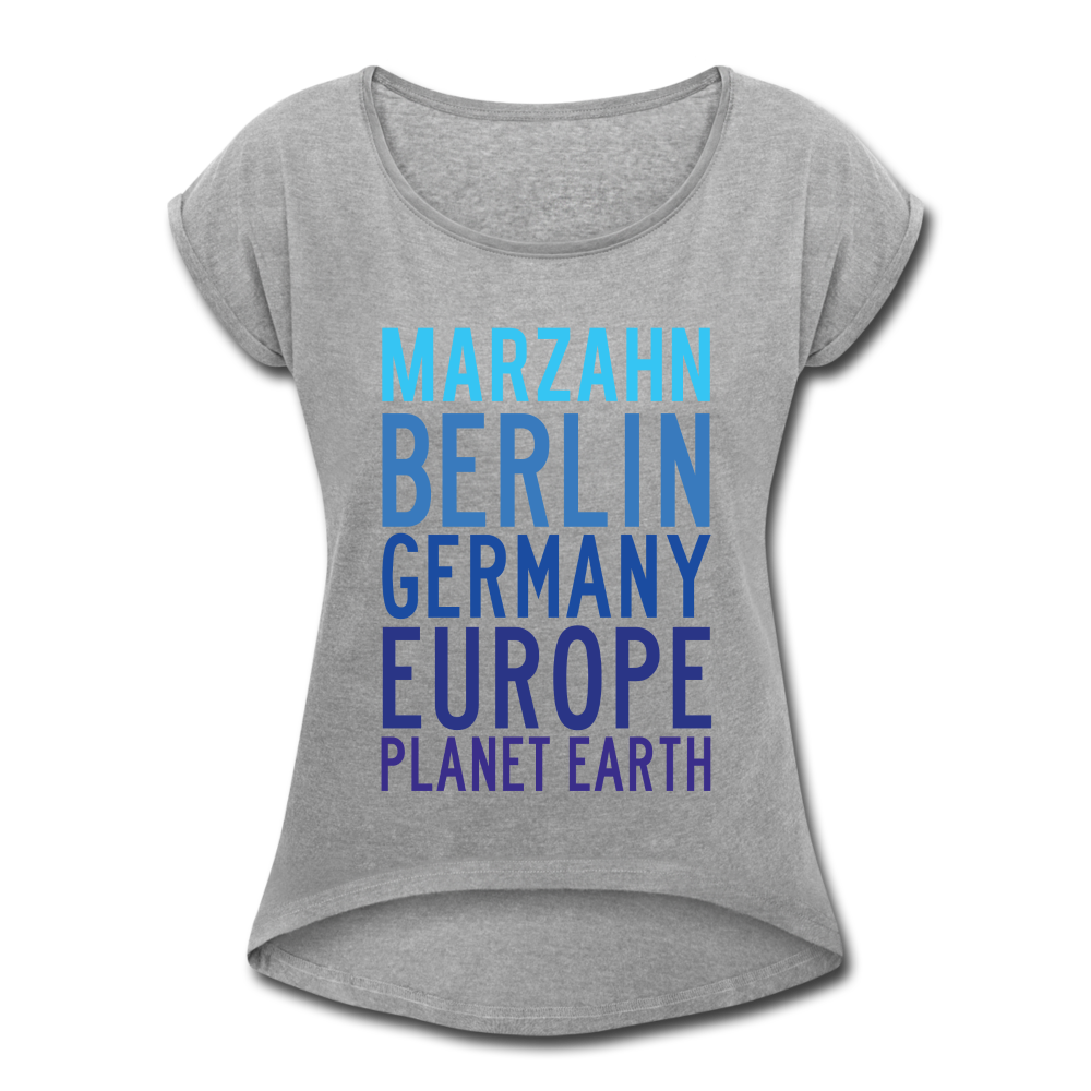 Marzahn Planet Earth - Frauen T-Shirt mit gerollten Ärmeln - heather grey