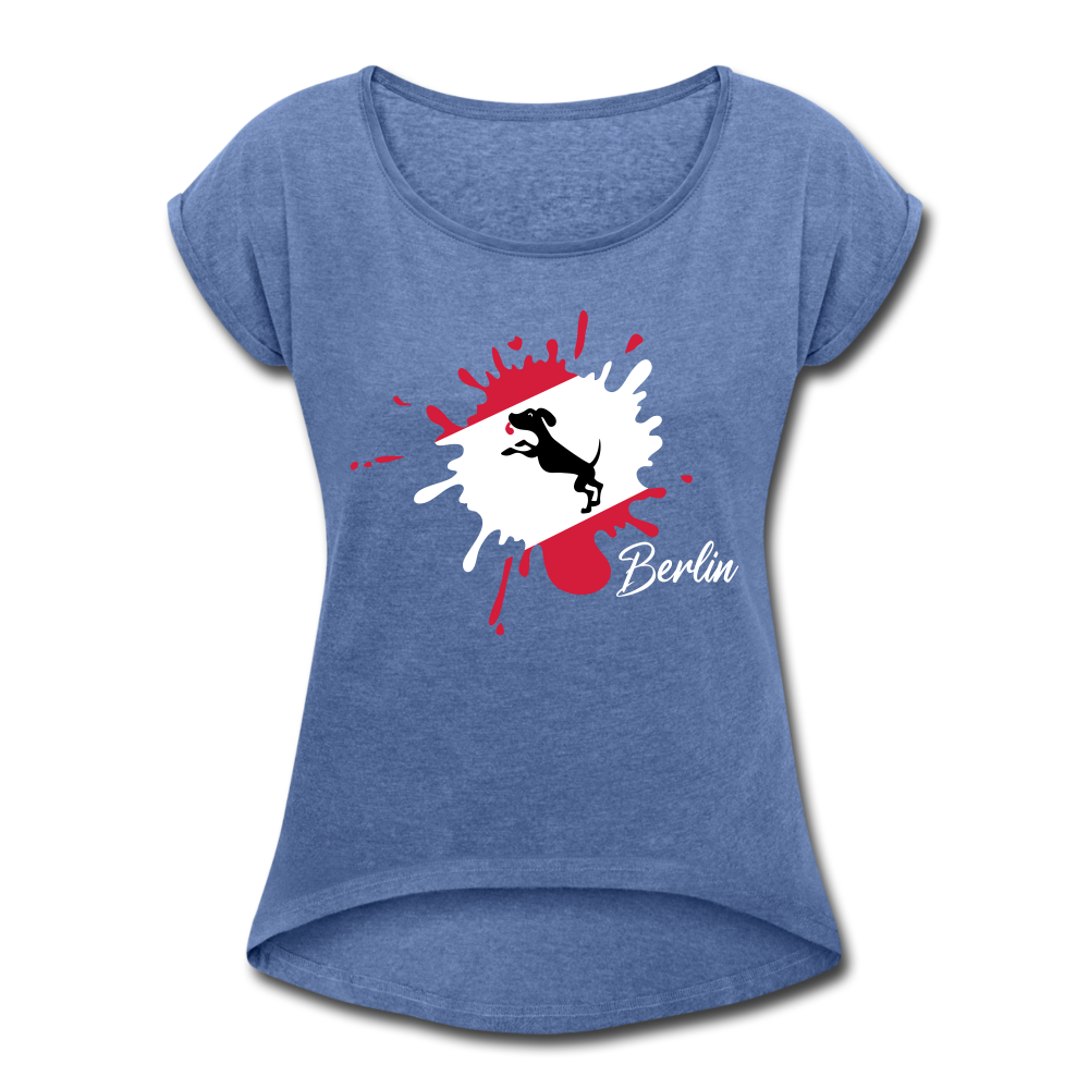 Berlin Klecks Hund - Frauen T-Shirt mit gerollten Ärmeln - heather denim