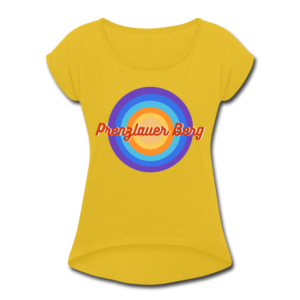 Prenzlauer Berg Retro - Frauen T-Shirt mit gerollten Ärmeln - mustard yellow