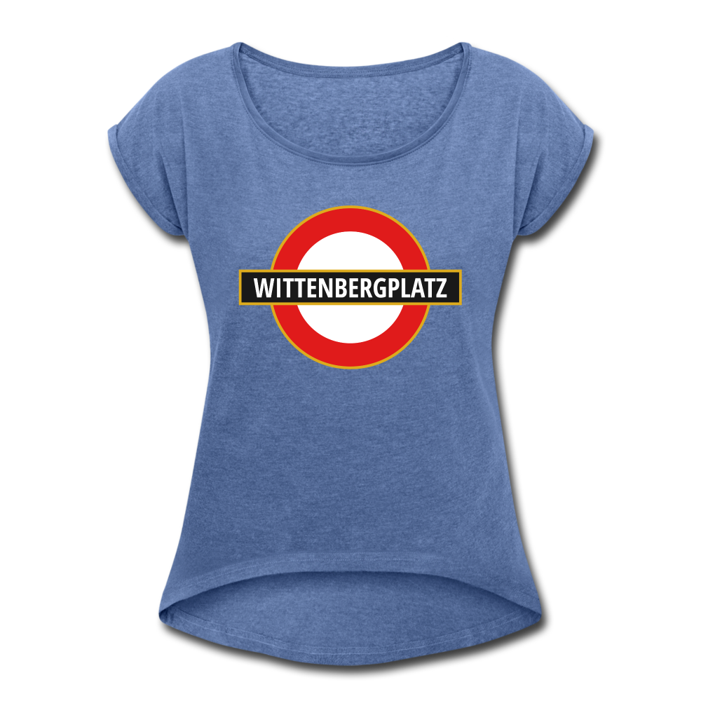 Wittenbergplatz - Frauen T-Shirt mit gerollten Ärmeln - heather denim