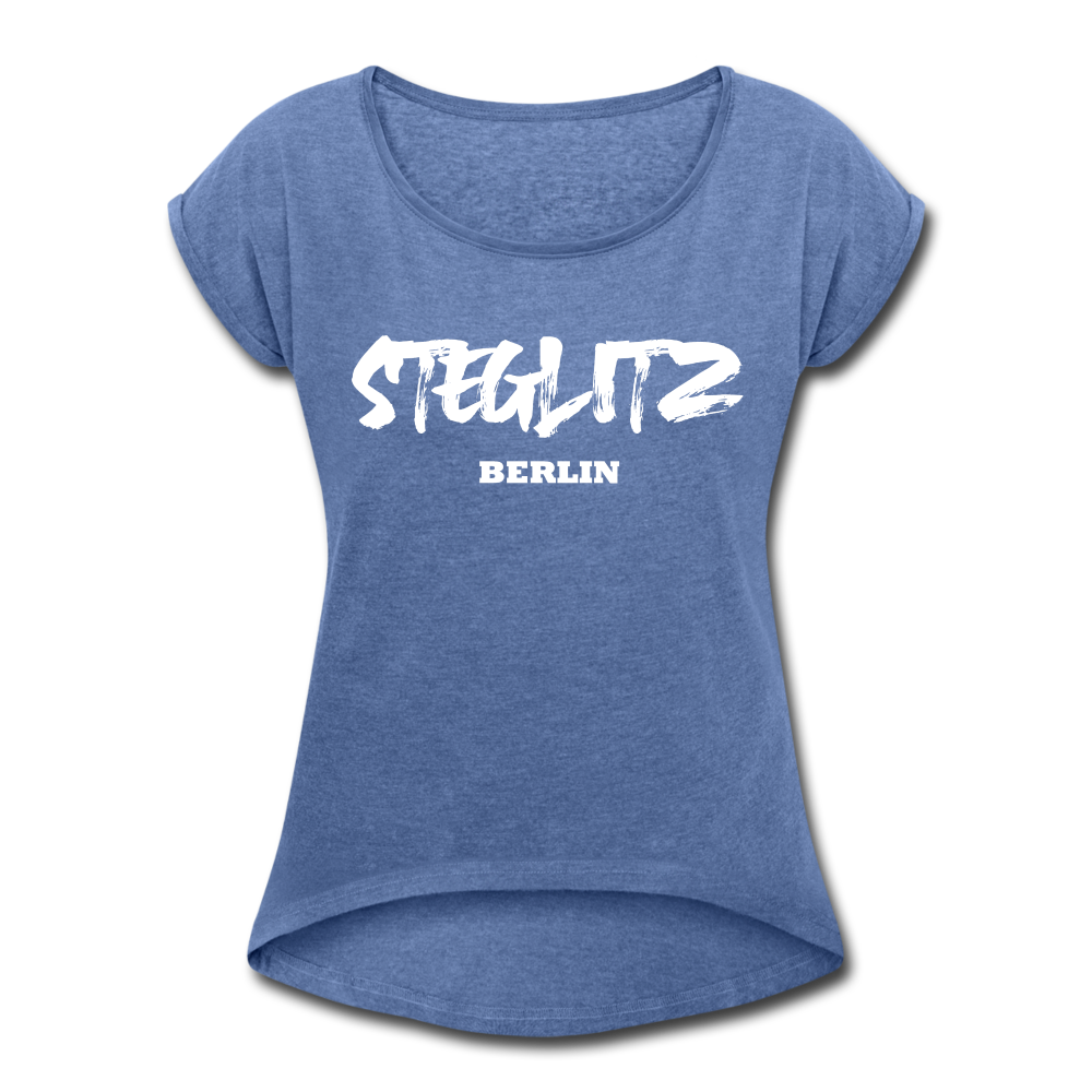 Steglitz - Frauen T-Shirt mit gerollten Ärmeln - heather denim