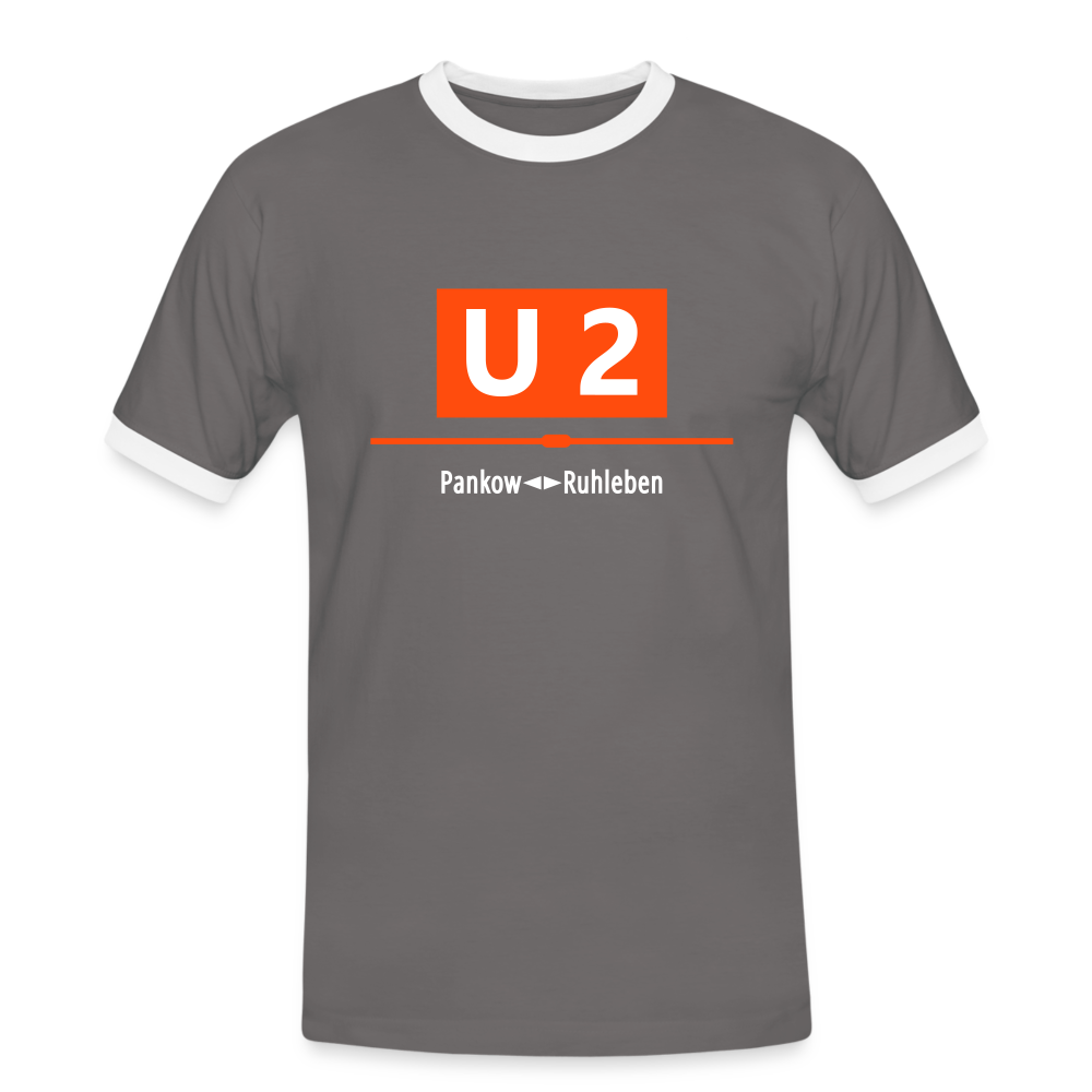 U2 Berlin - Männer Ringer T-Shirt - dark grey/white