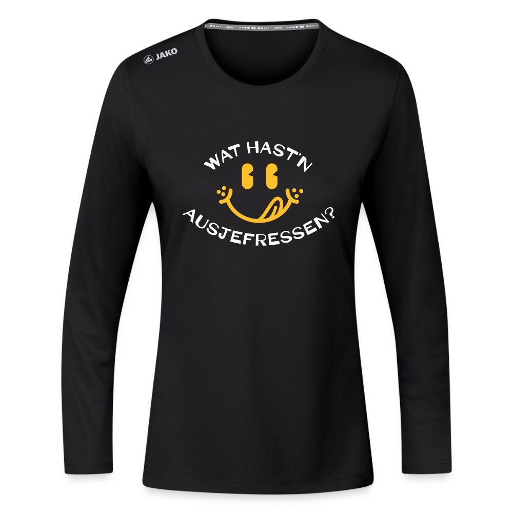 Wat Hast’n Ausjefressen - Frauen Sport Langarmshirt - Schwarz
