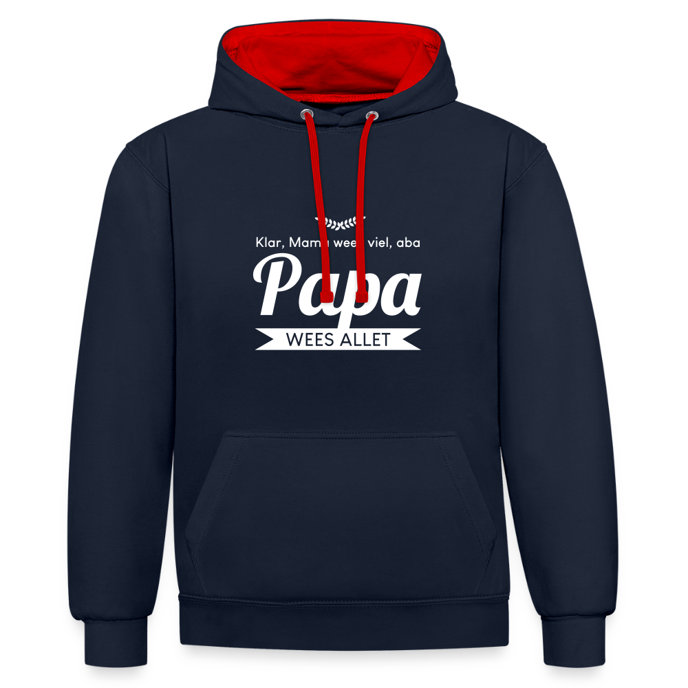 Opa wees allet - Kontrast Hoodie - Navy/Rot