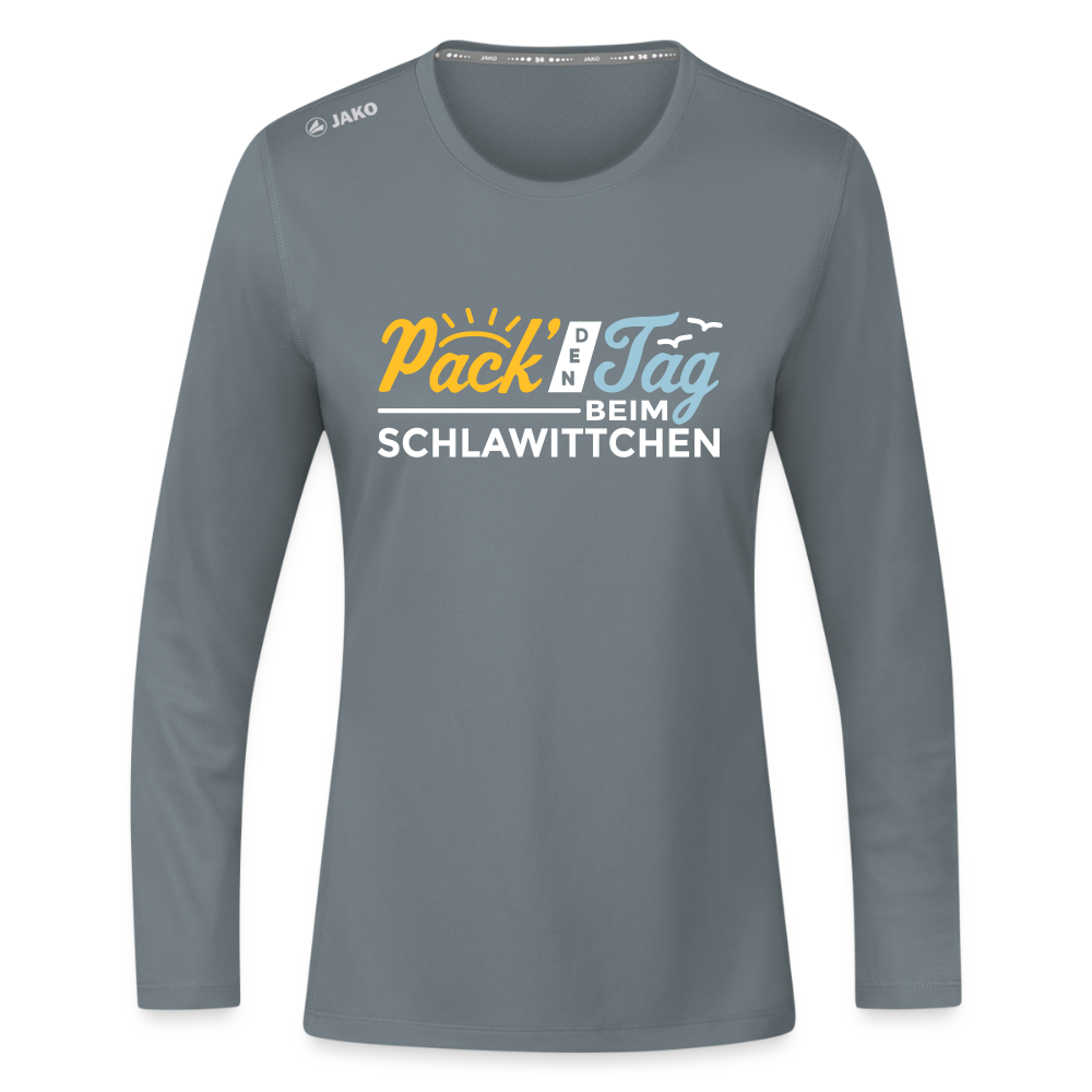 Pack' den Tag beim Schlawittchen - Frauen Sport Langarmshirt - Grau