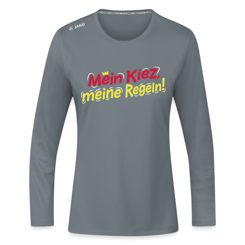Mein Kiez, meine Regeln! - Frauen Sport Langarmshirt - Grau