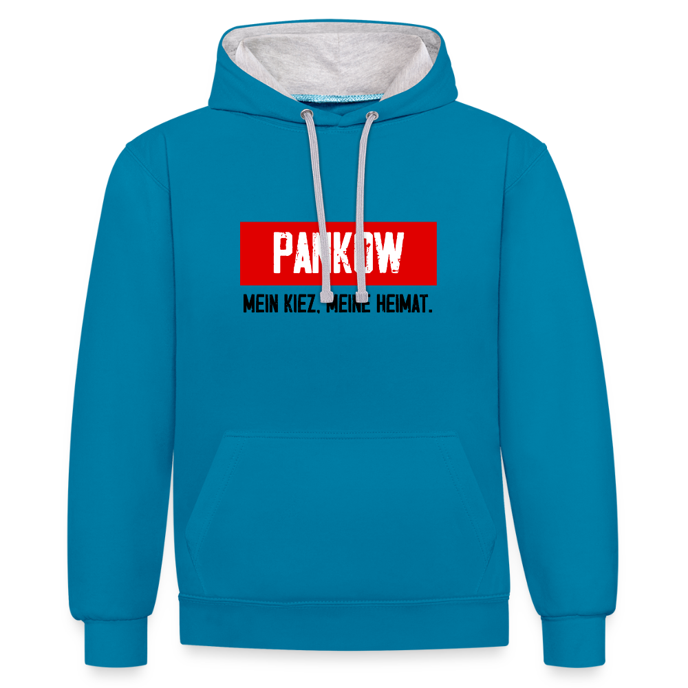 Mein Kiez meine Heimat - Kontrast Hoodie - Pfauenblau/Grau meliert