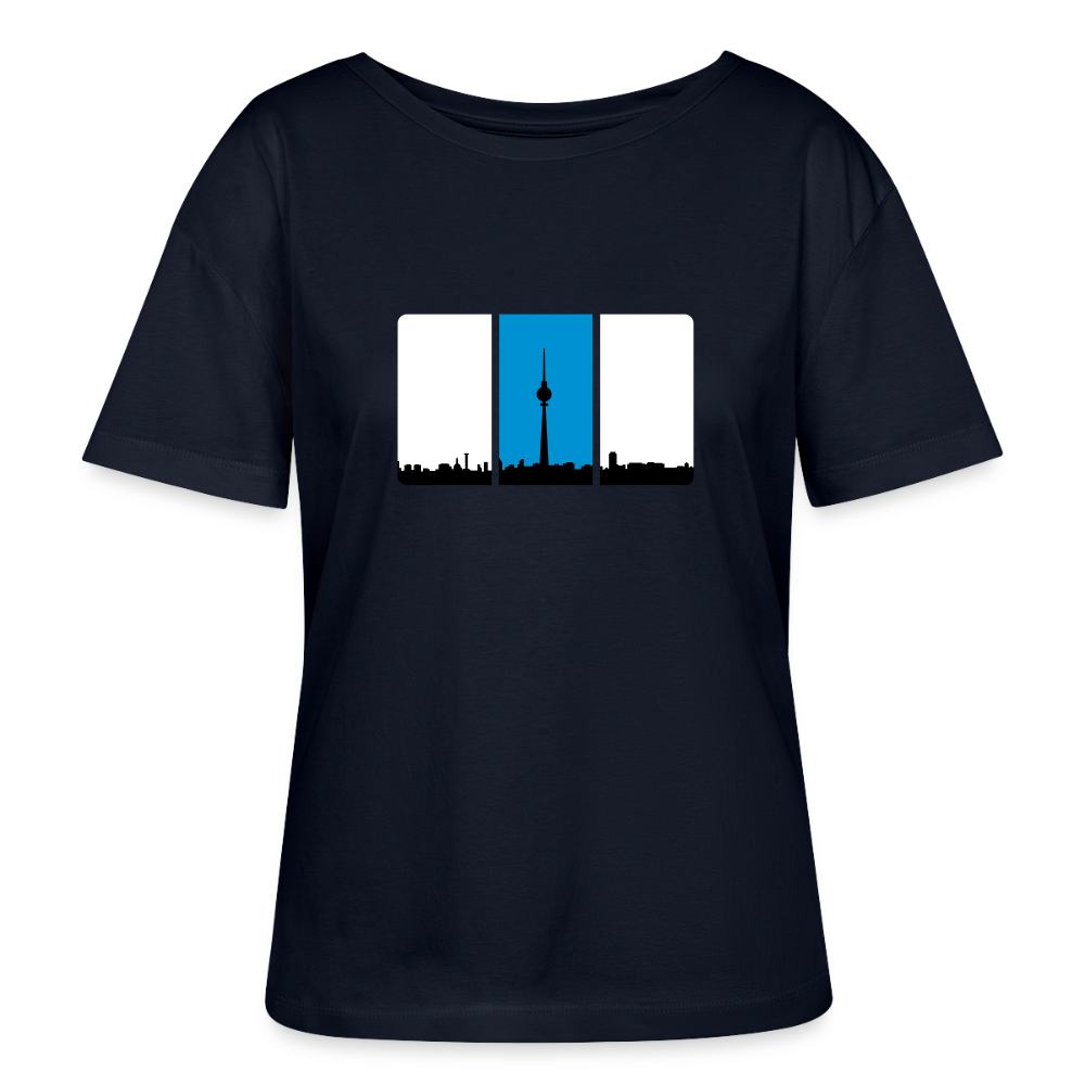 Berliner Skyline in Streifen - Relaxed Rundhals Frauen Bio-T-Shirt - Navy
