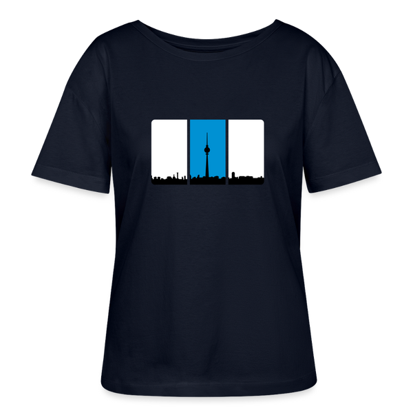 Berliner Skyline in Streifen - Relaxed Rundhals Frauen Bio-T-Shirt - Navy