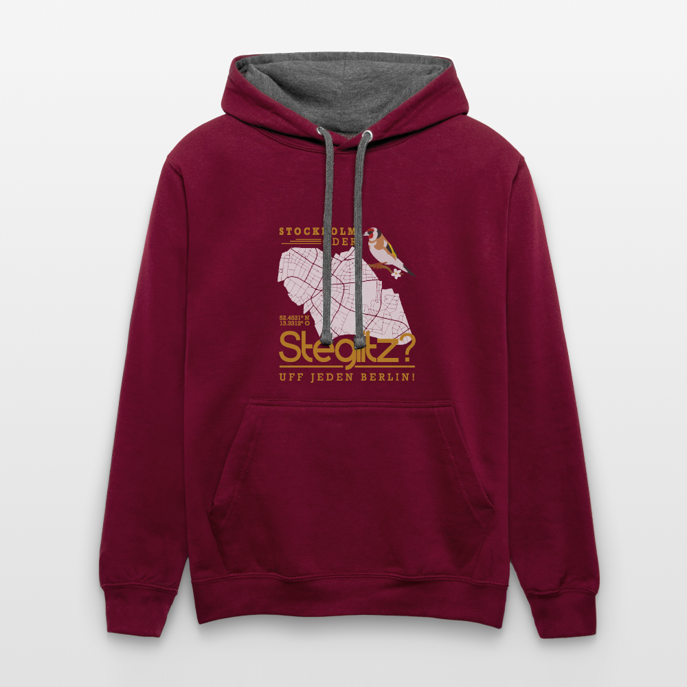 Stockholm oder Steglitz - Kontrast Hoodie - Weinrot/Anthrazit