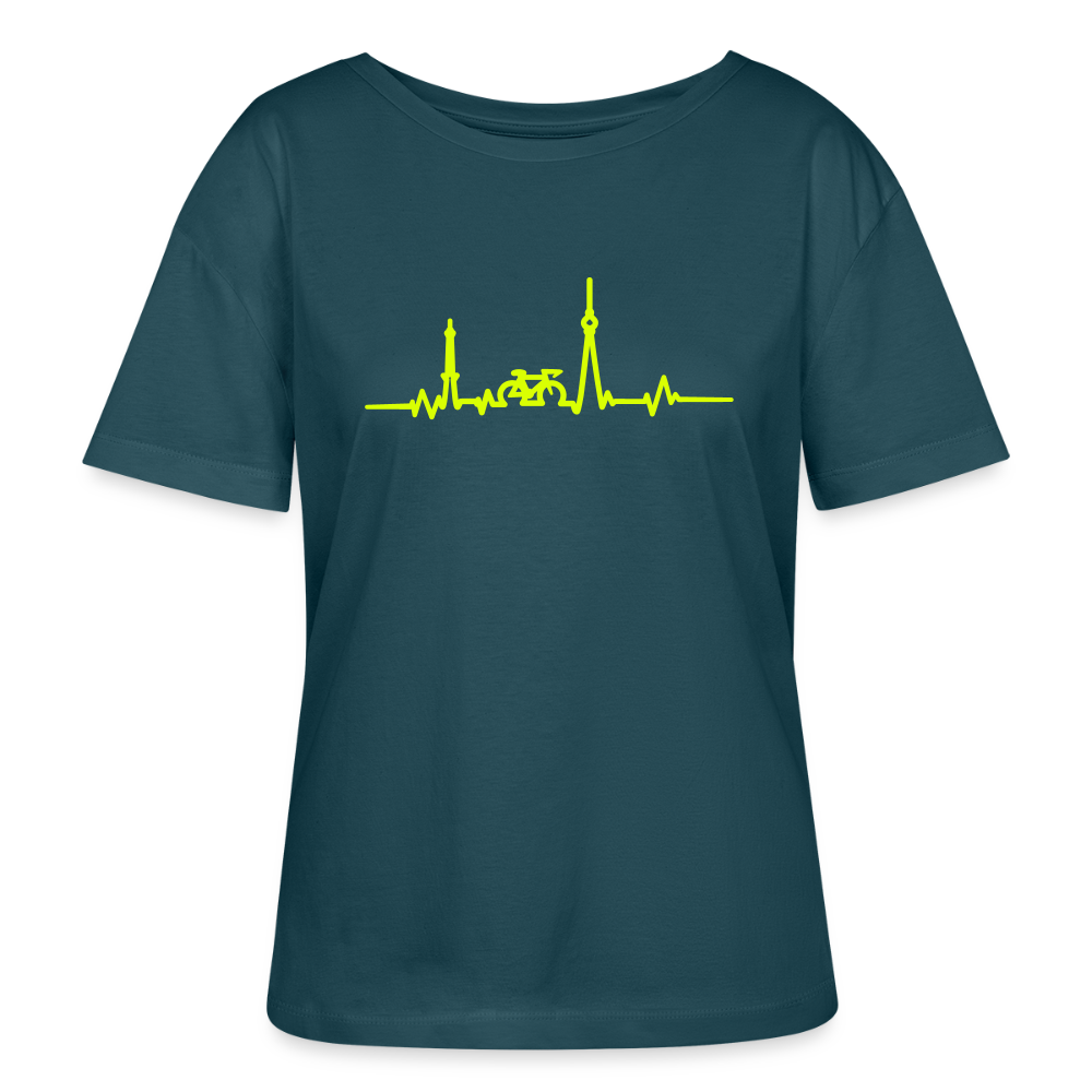Herzschlag für Fahrradfahrer - Relaxed Rundhals Frauen Bio-T-Shirt - Dunkles Petrol