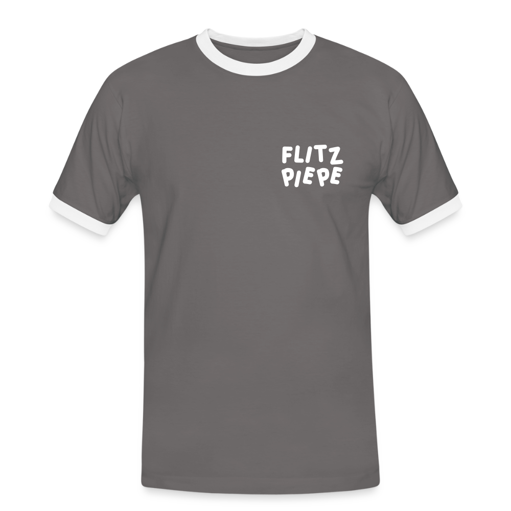 Flitz piepe - Männer Ringer T-Shirt - Dunkelgrau/Weiß