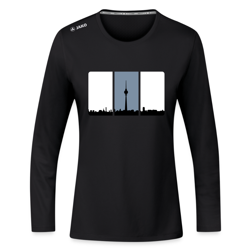 Berliner Skyline in Streifen - Frauen Sport Langarmshirt - Schwarz
