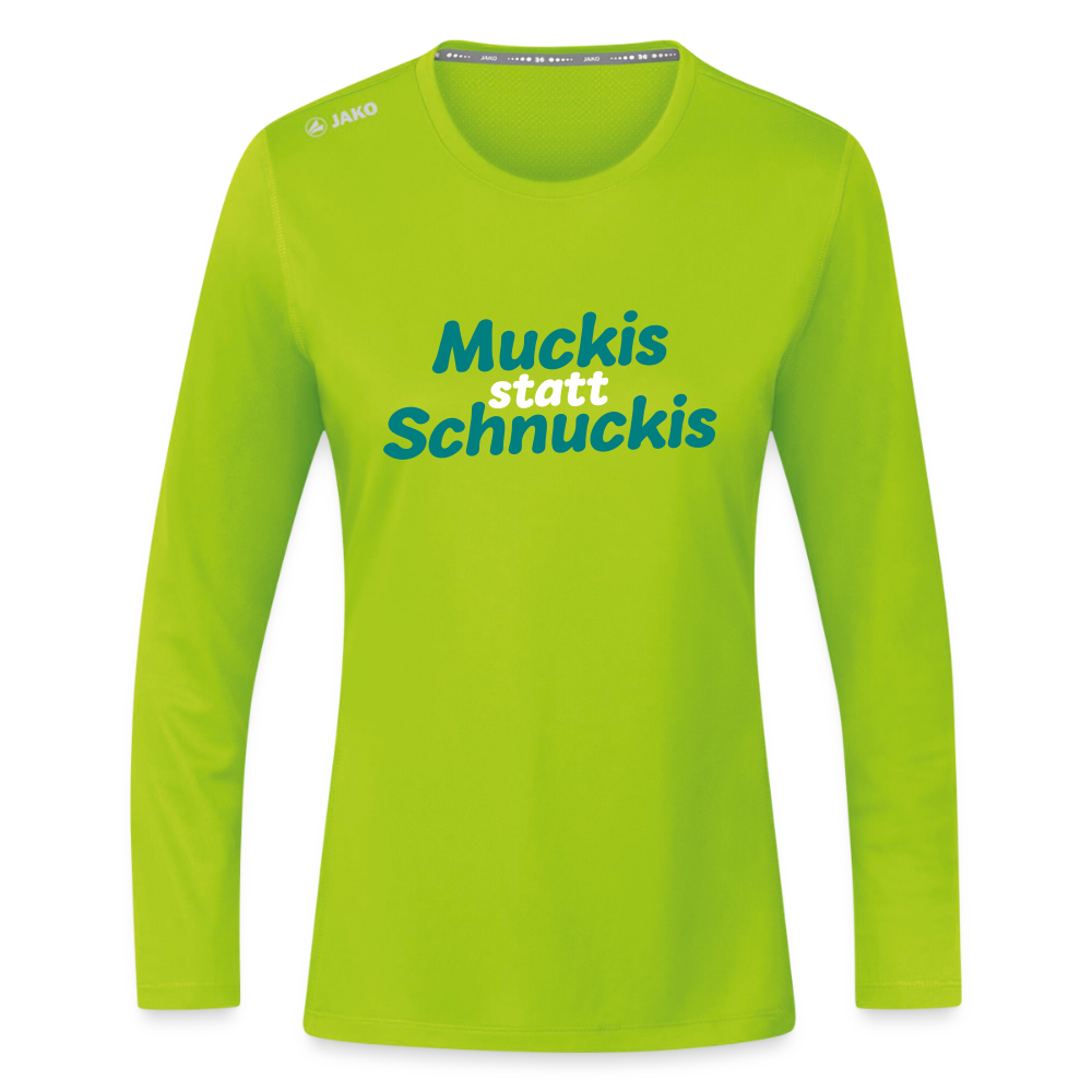 Muckis statt Schnuckis - Frauen Sport Langarmshirt - Neongrün