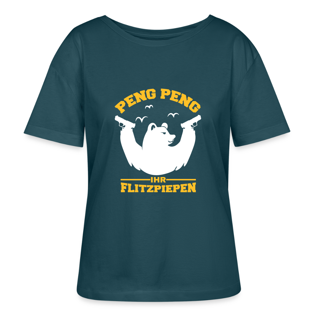 Peng Peng - Relaxed Rundhals Frauen Bio-T-Shirt - Dunkles Petrol
