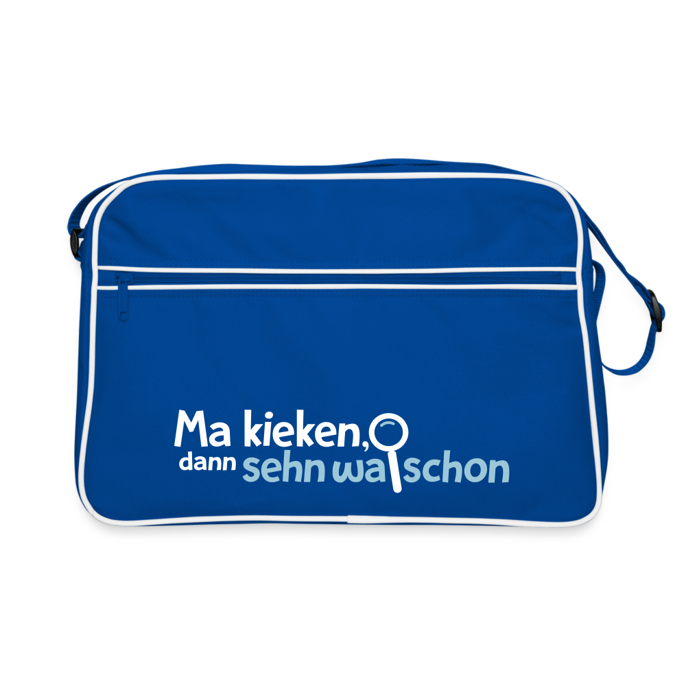 Ma kieken, dann sehn wa schon - Retro Tasche - Blau/Weiß