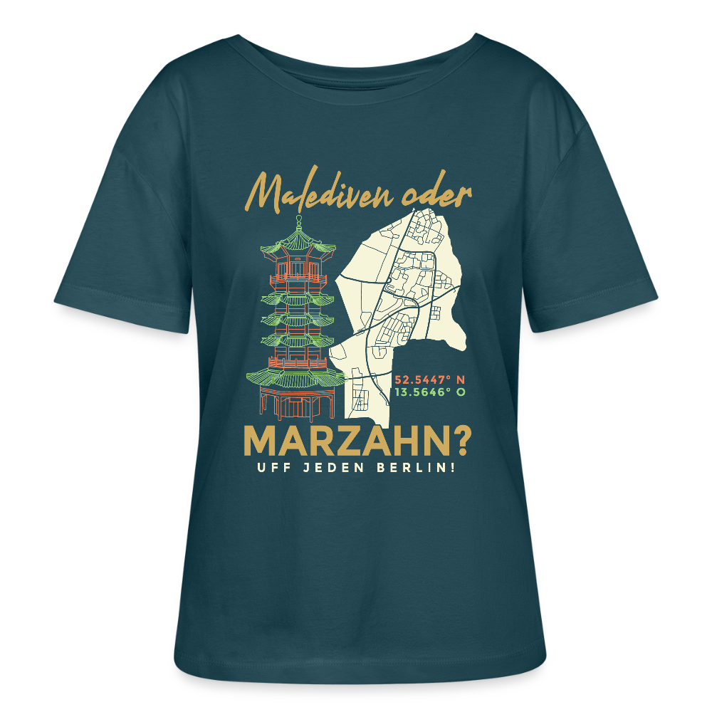 Malediven oder Marzahn - Relaxed Rundhals Frauen Bio-T-Shirt - Dunkles Petrol