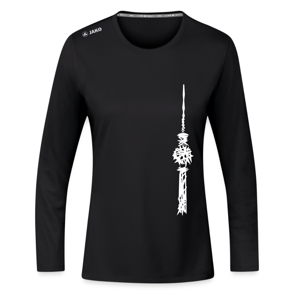 Fernsehturm Zick zack - Frauen Sport Langarmshirt - Schwarz