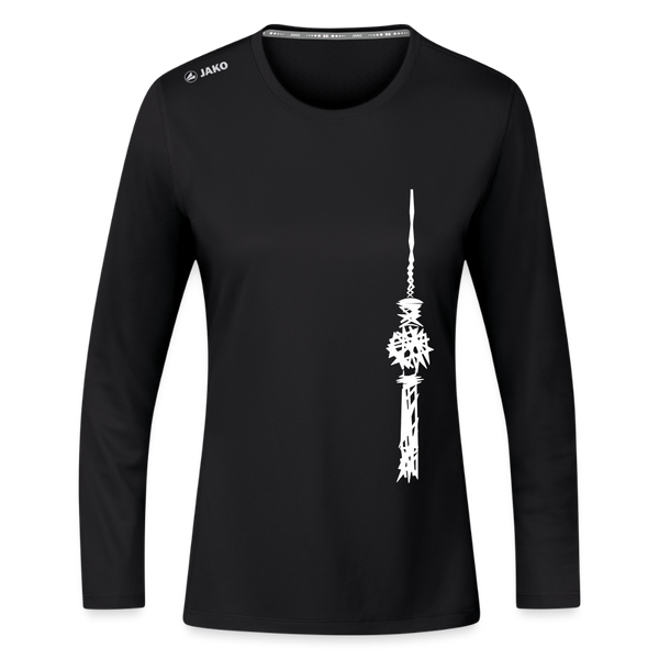 Fernsehturm Zick zack - Frauen Sport Langarmshirt - Schwarz