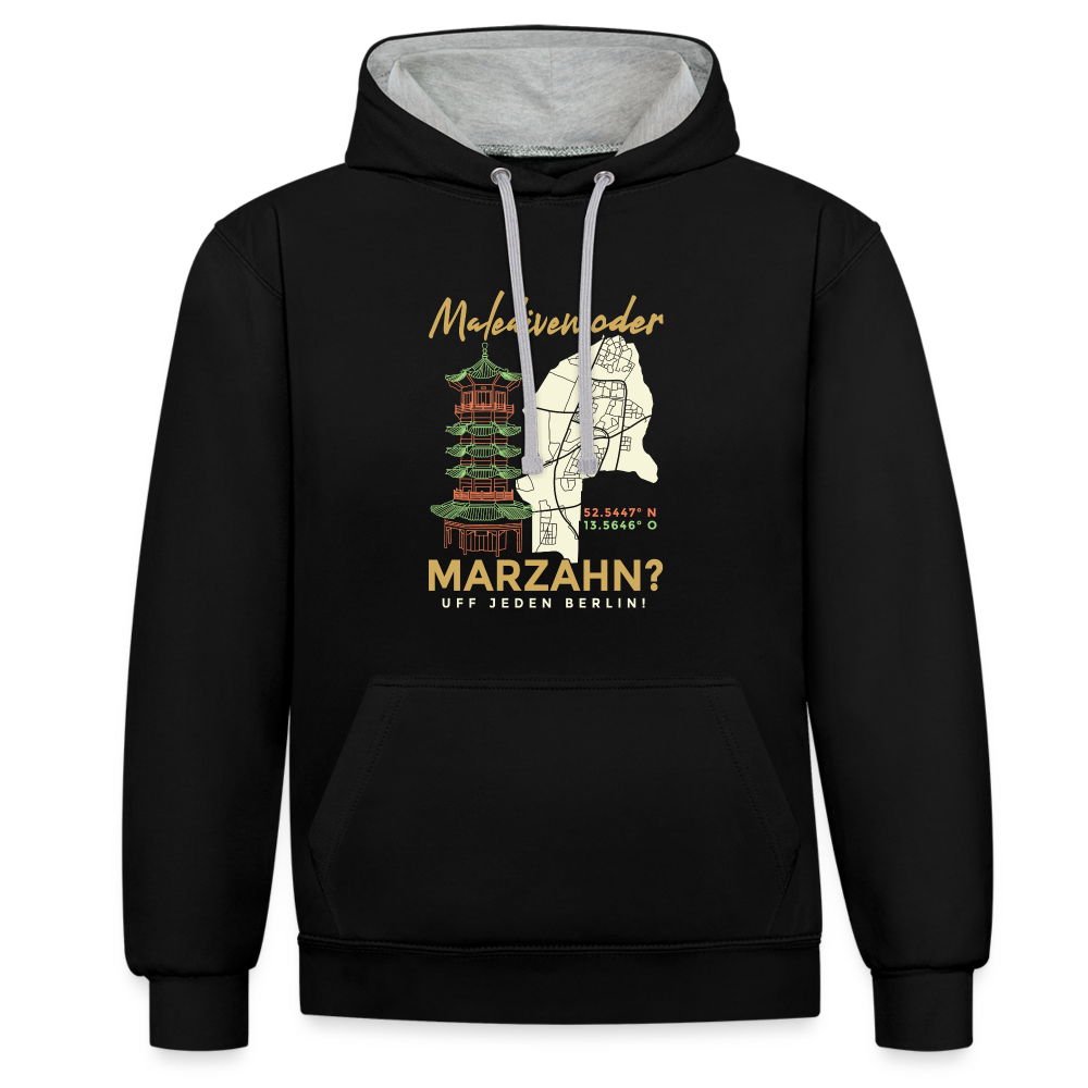 Malediven Oder Marzahn - Kontrast Hoodie - Schwarz/Grau meliert