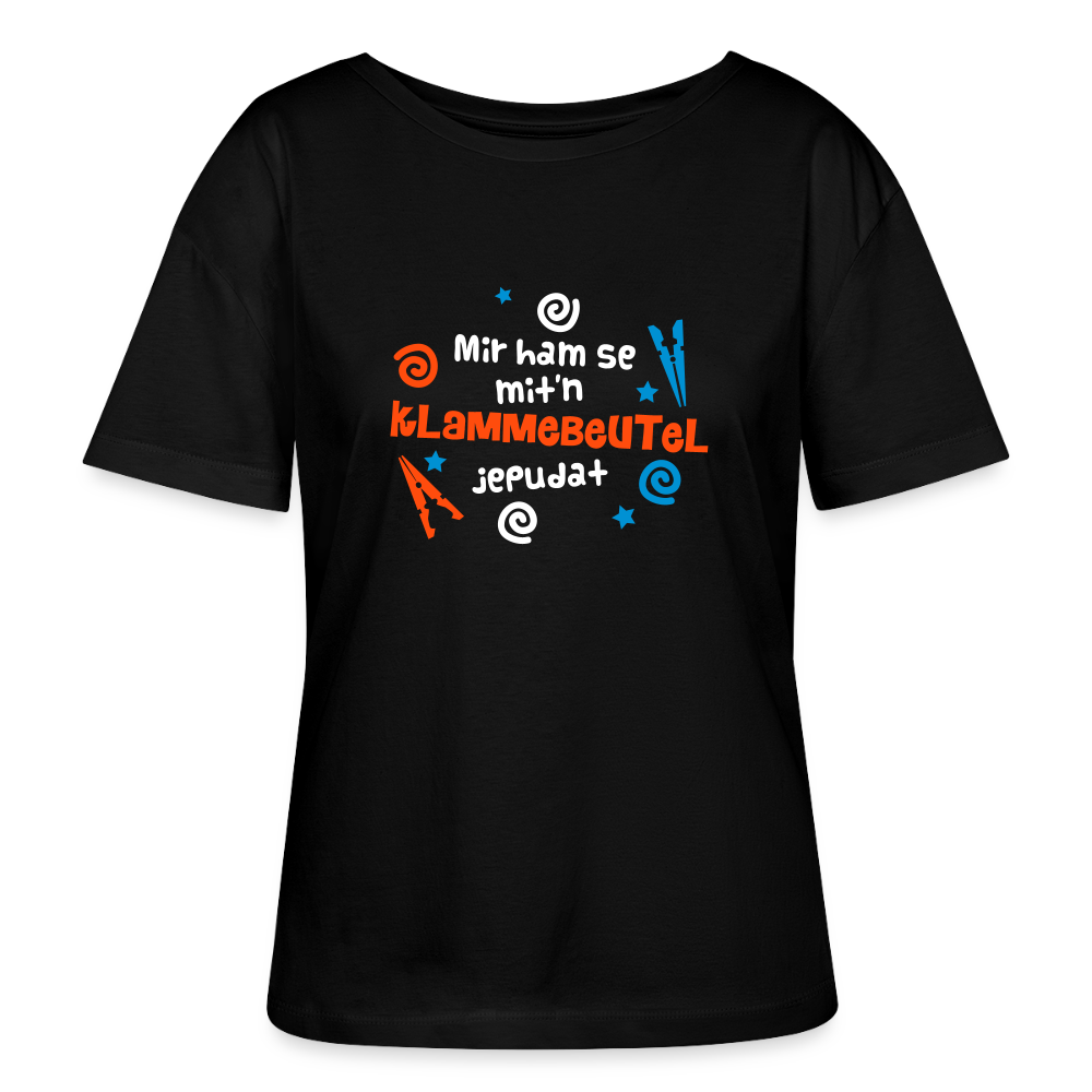 Mit'n Klammabeutel jepudat - Relaxed Rundhals Frauen Bio-T-Shirt - Schwarz