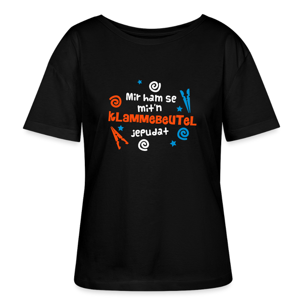 Mit'n Klammabeutel jepudat - Relaxed Rundhals Frauen Bio-T-Shirt - Schwarz
