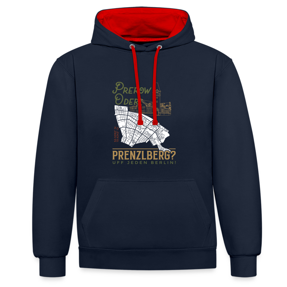 Prerow oder Prenzlberg - Kontrast Hoodie - Navy/Rot