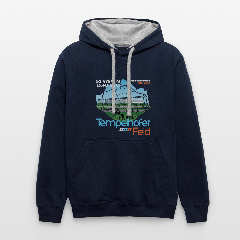 Tempelhofer Feld - Kontrast Hoodie - Navy/Grau meliert