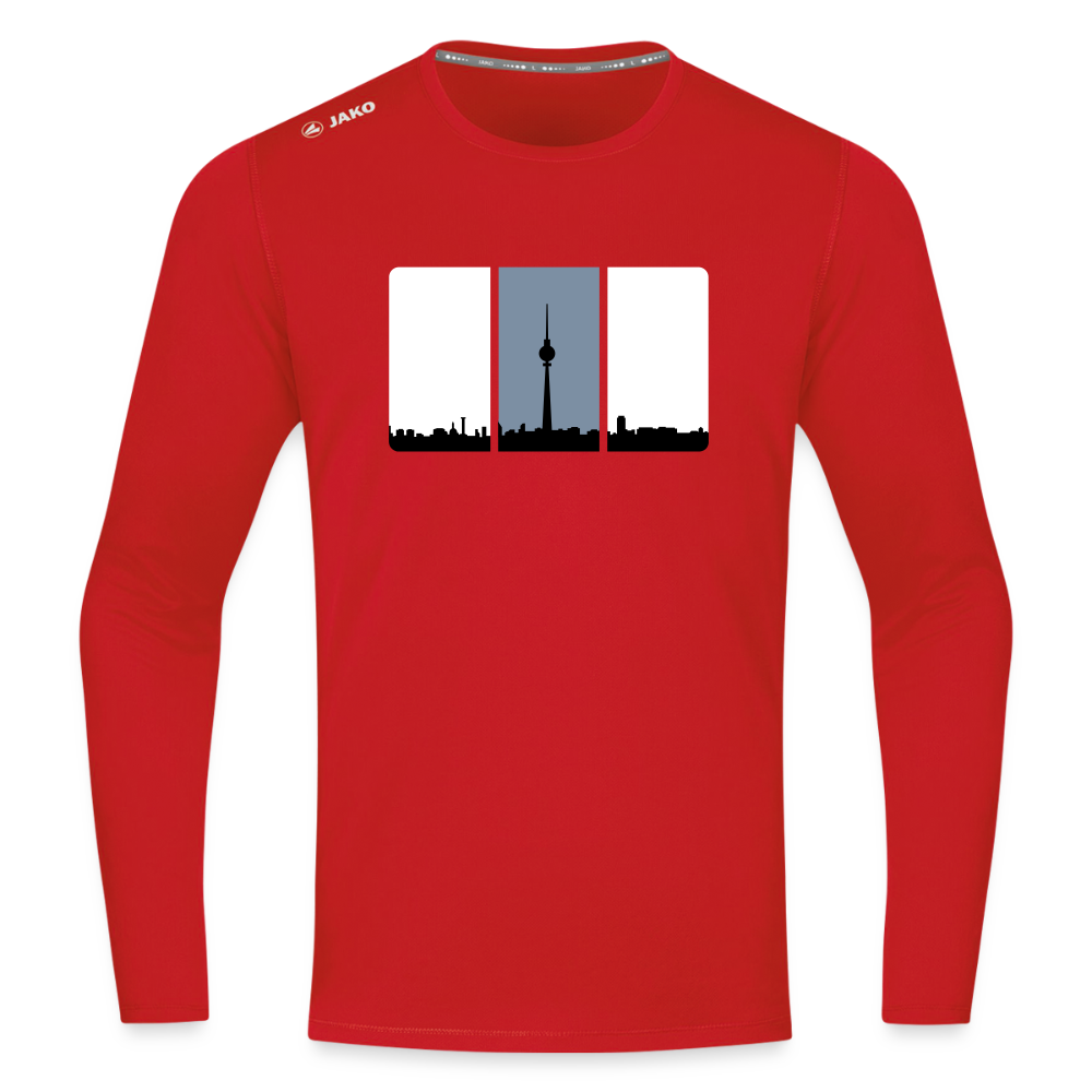 Berliner Skyline in Streifen - Männer Sport Langamshirt - Rot