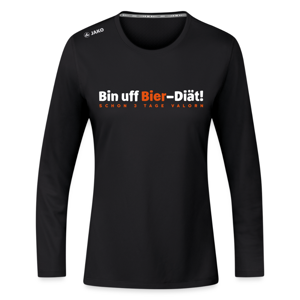 Bin uff Bier-Diät! (schon 3 Tage valorn) - Frauen Sport Langarmshirt - Schwarz