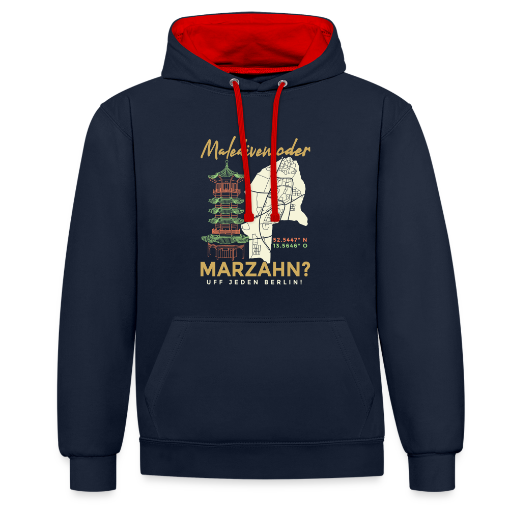 Malediven Oder Marzahn - Kontrast Hoodie - Navy/Rot
