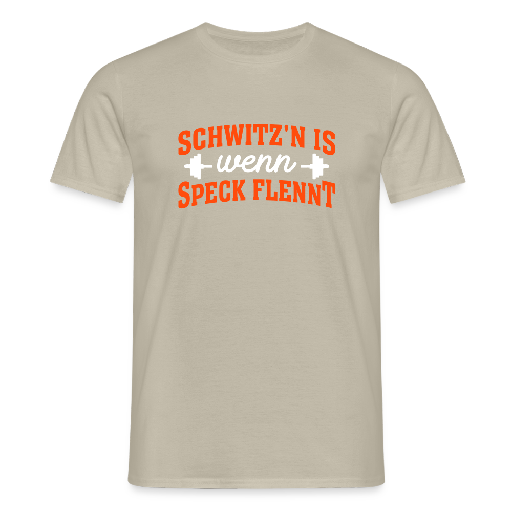 Schwitz'n is wenn Speck flennt - Männer Premium T-Shirt - Sandbeige