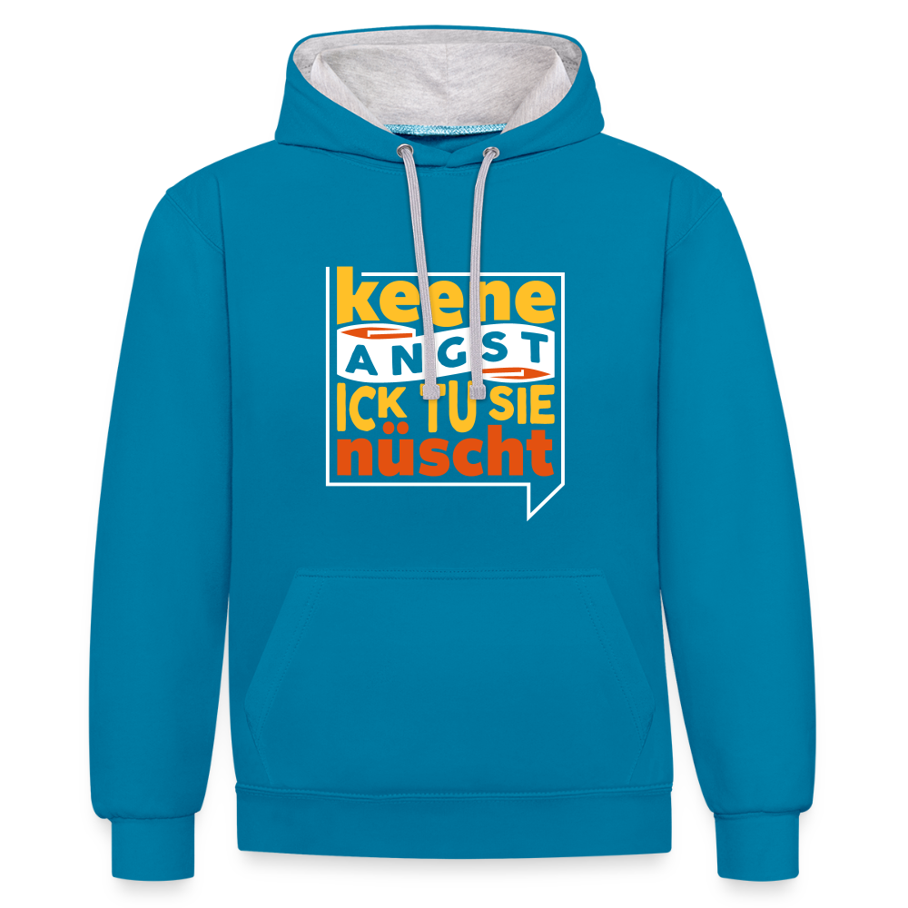 Keene Angst Ick Tu Sie Nüscht - Kontrast Hoodie - Pfauenblau/Grau meliert