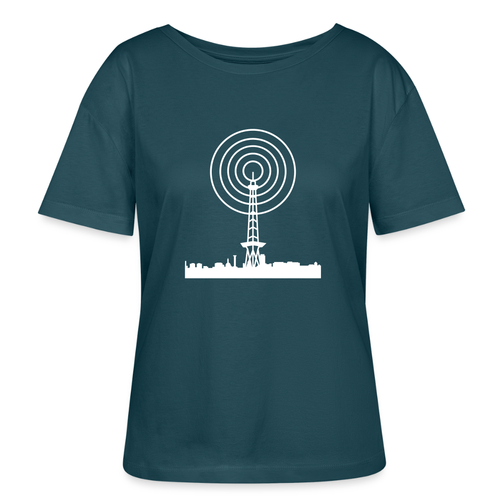 Funkturm im Fokus - Relaxed Rundhals Frauen Bio-T-Shirt - Dunkles Petrol