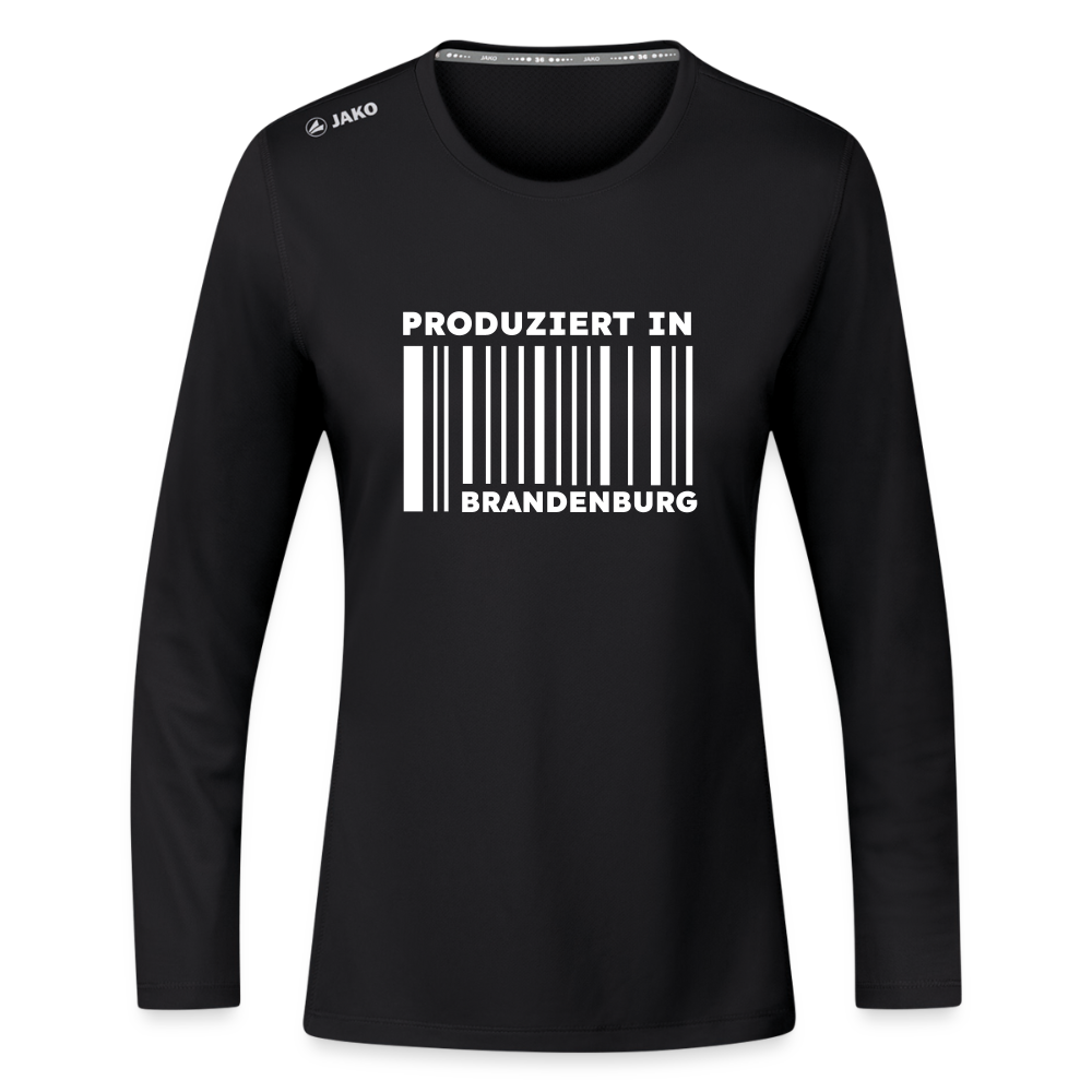 PRODUZIERT IN BRANDENBURG - Frauen Sport Langarmshirt - Schwarz
