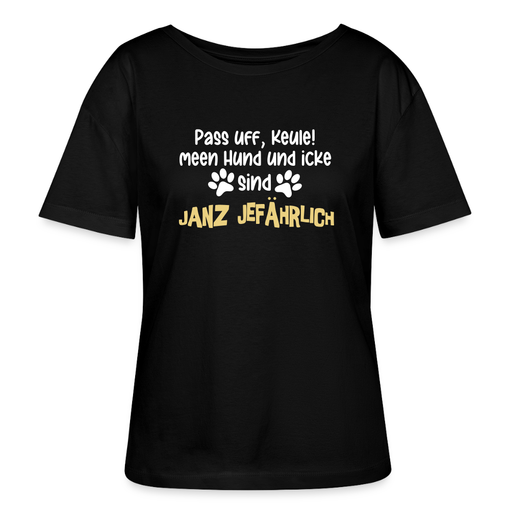 Janz Jefährlich - Relaxed Rundhals Frauen Bio-T-Shirt - Schwarz