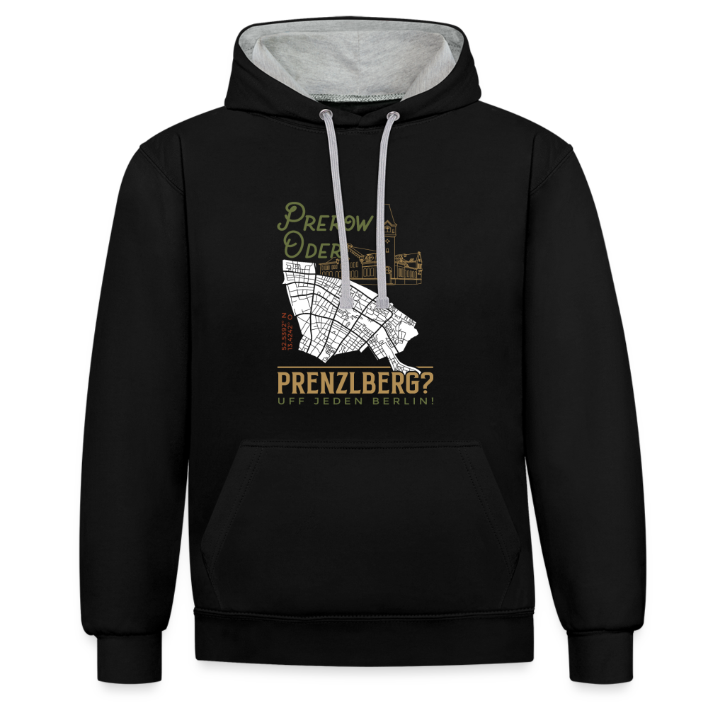 Prerow oder Prenzlberg - Kontrast Hoodie - Schwarz/Grau meliert