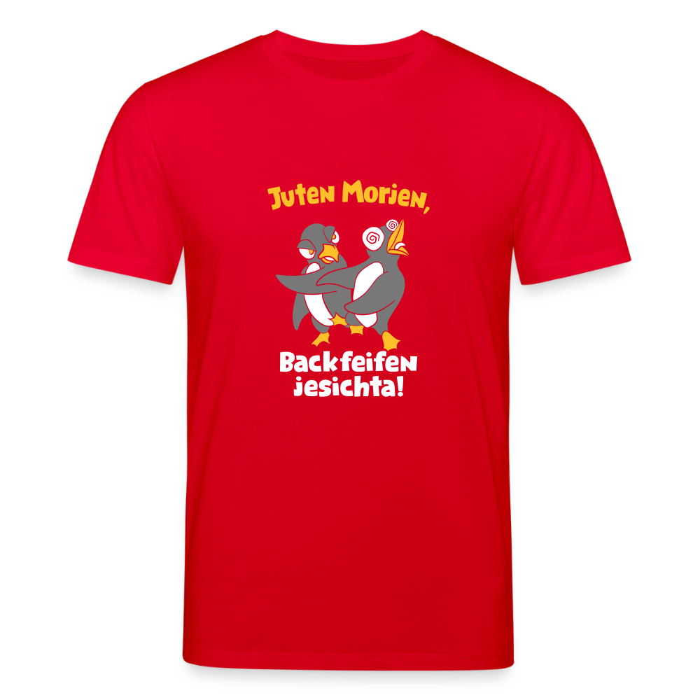 Juten Morjen, Backfeifenjesichta! - Unisex Bio T-Shirt - Rot