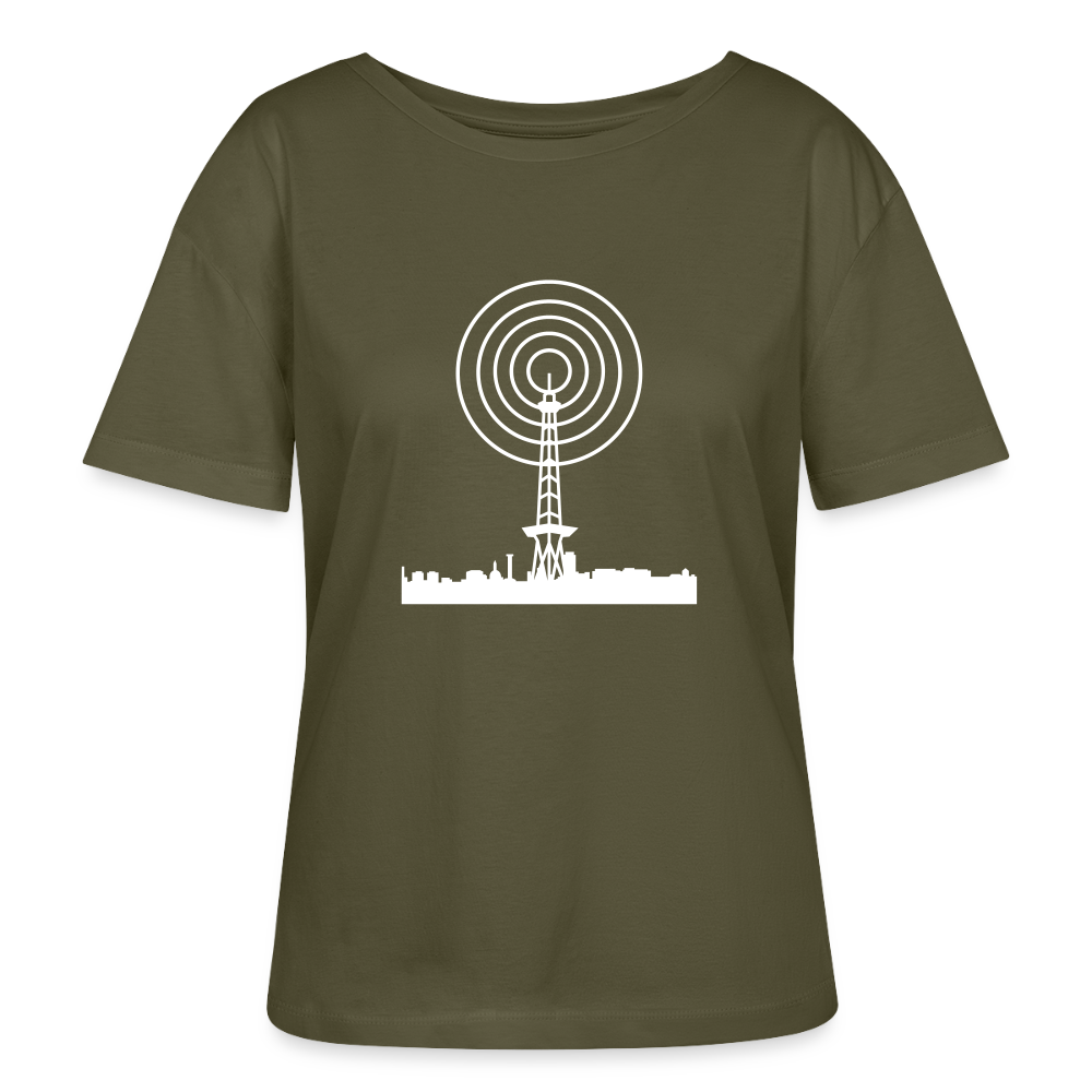 Funkturm im Fokus - Relaxed Rundhals Frauen Bio-T-Shirt - Khaki
