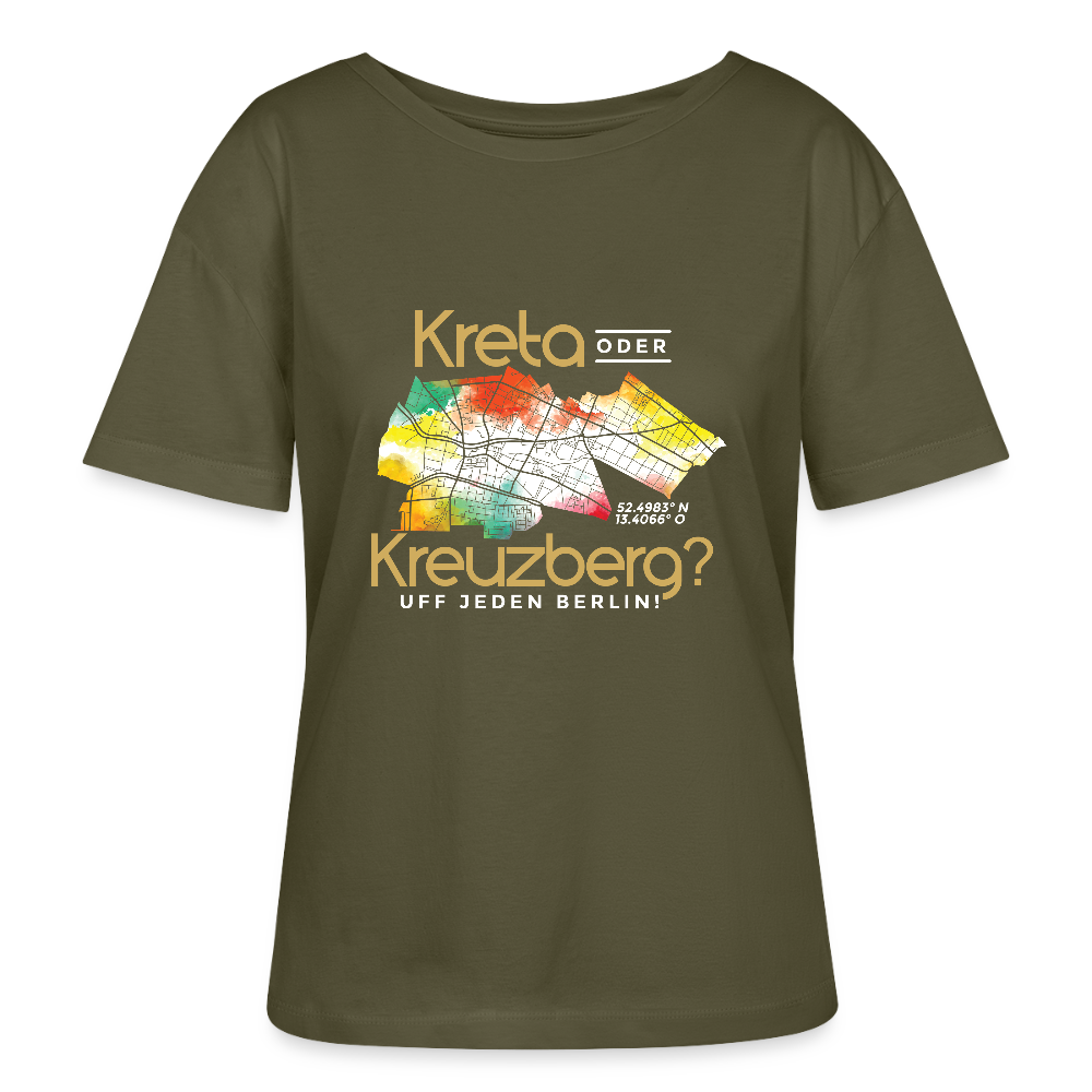 Kreta oder Kreuzberg - Relaxed Rundhals Frauen Bio-T-Shirt - Khaki