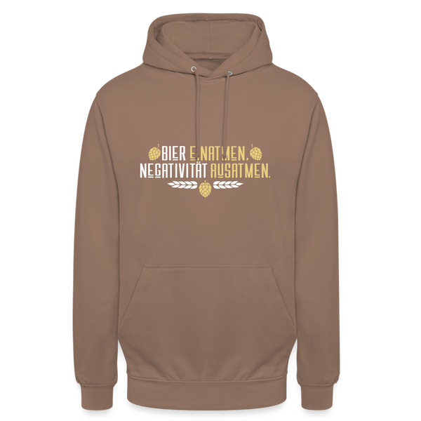 Bier einatmen, Negativität ausatmen. - Unisex Hoodie - Mokka