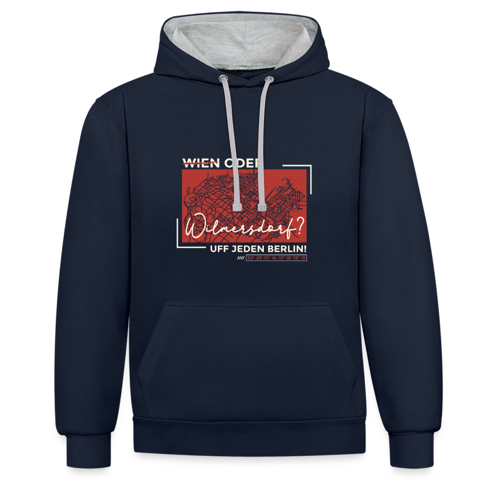 Wien Oder Wilmersdorf Uff Jeden Berlin - Kontrast Hoodie - Navy/Grau meliert