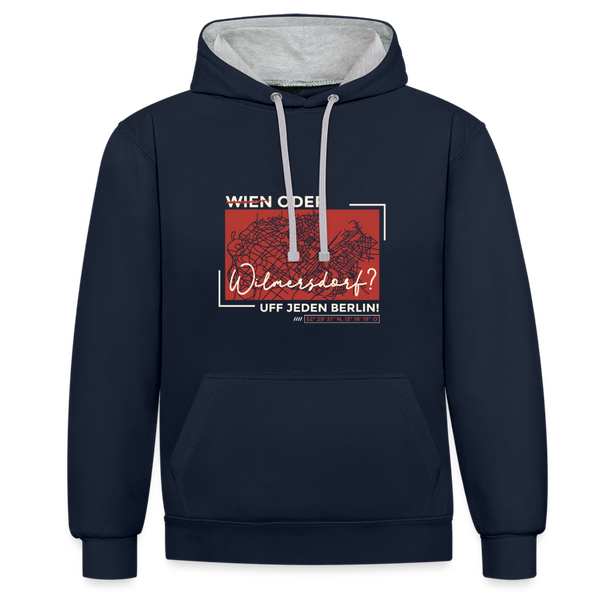 Wien Oder Wilmersdorf Uff Jeden Berlin - Kontrast Hoodie - Navy/Grau meliert