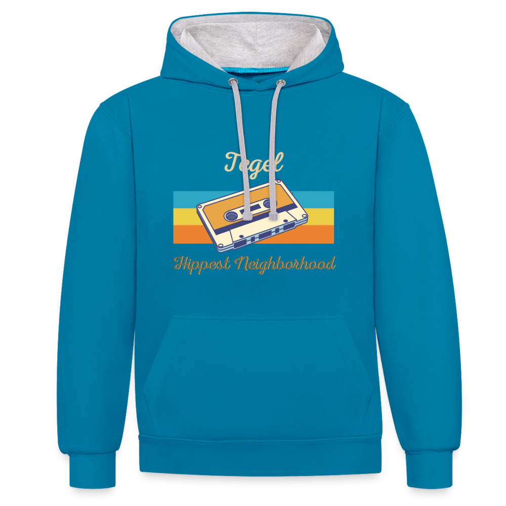 Tegel Hippest Neighborhood - Kontrast Hoodie - Pfauenblau/Grau meliert