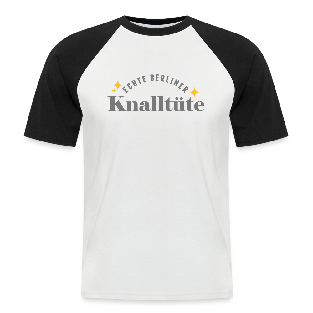 Knalltüte - Männer Baseball T-Shirt - Weiß/Schwarz