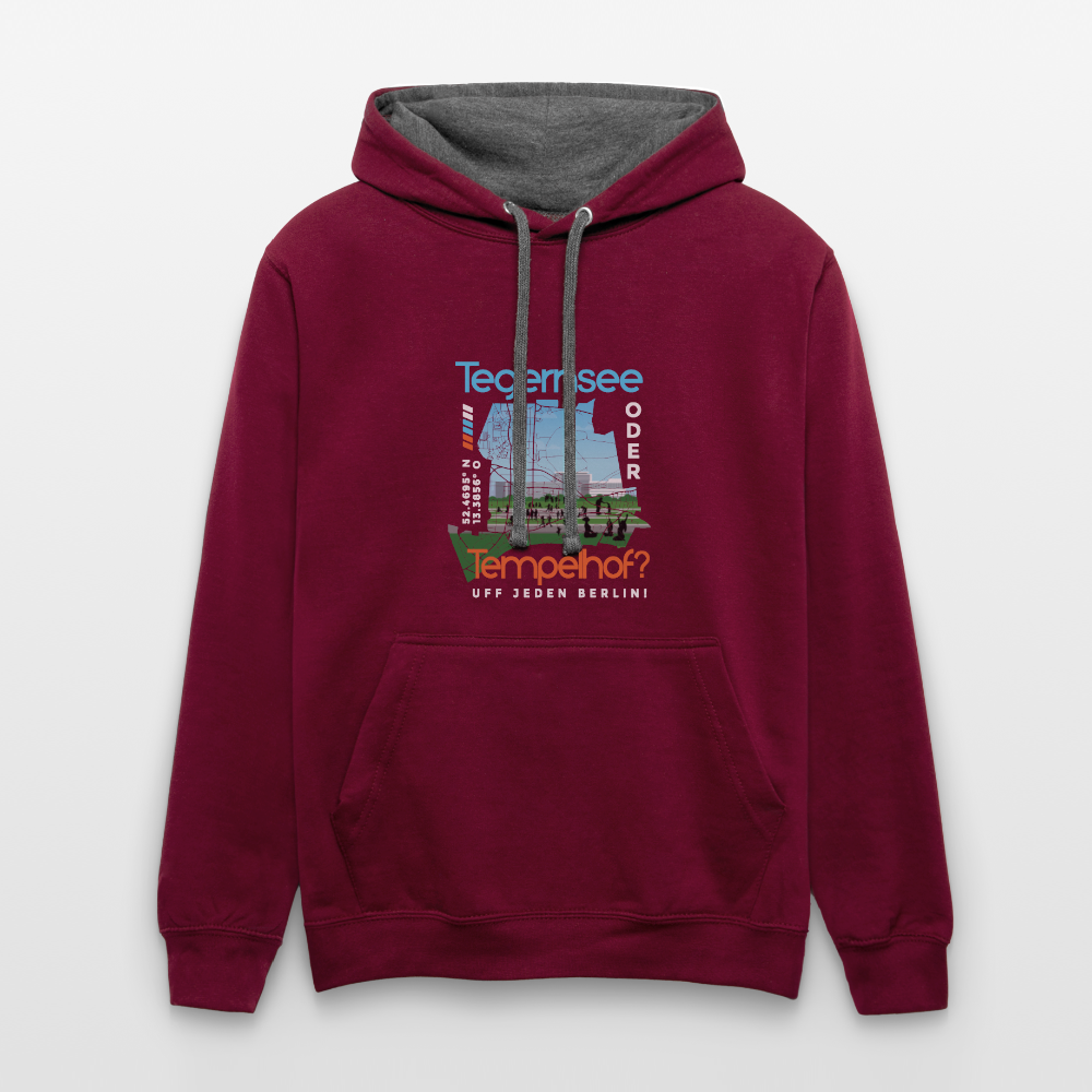 Tegernsee oder Tempelhof - Kontrast Hoodie - Weinrot/Anthrazit