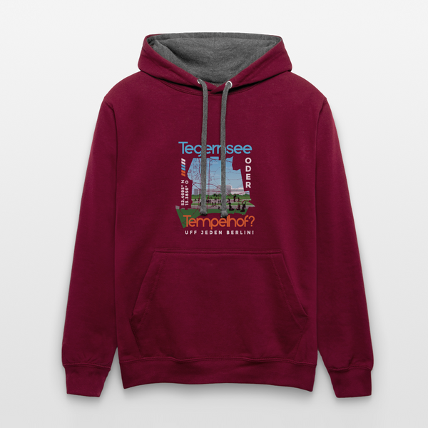 Tegernsee oder Tempelhof - Kontrast Hoodie - Weinrot/Anthrazit