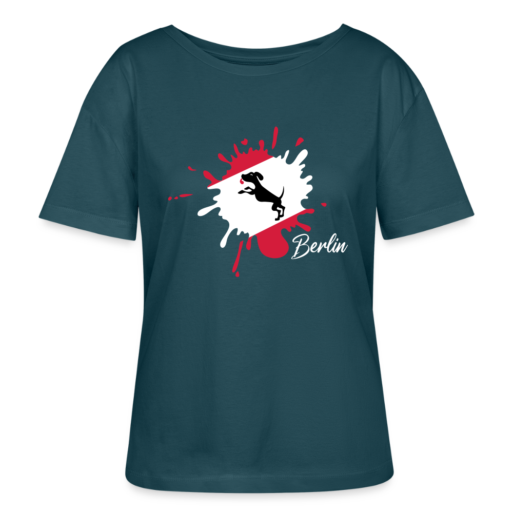 Berlin Klecks Hund - Relaxed Rundhals Frauen Bio-T-Shirt - Dunkles Petrol